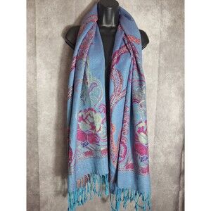Pashmina Scarf Wrap Shawl Long Paisley Print Pink Blue Fringe Winter Casual